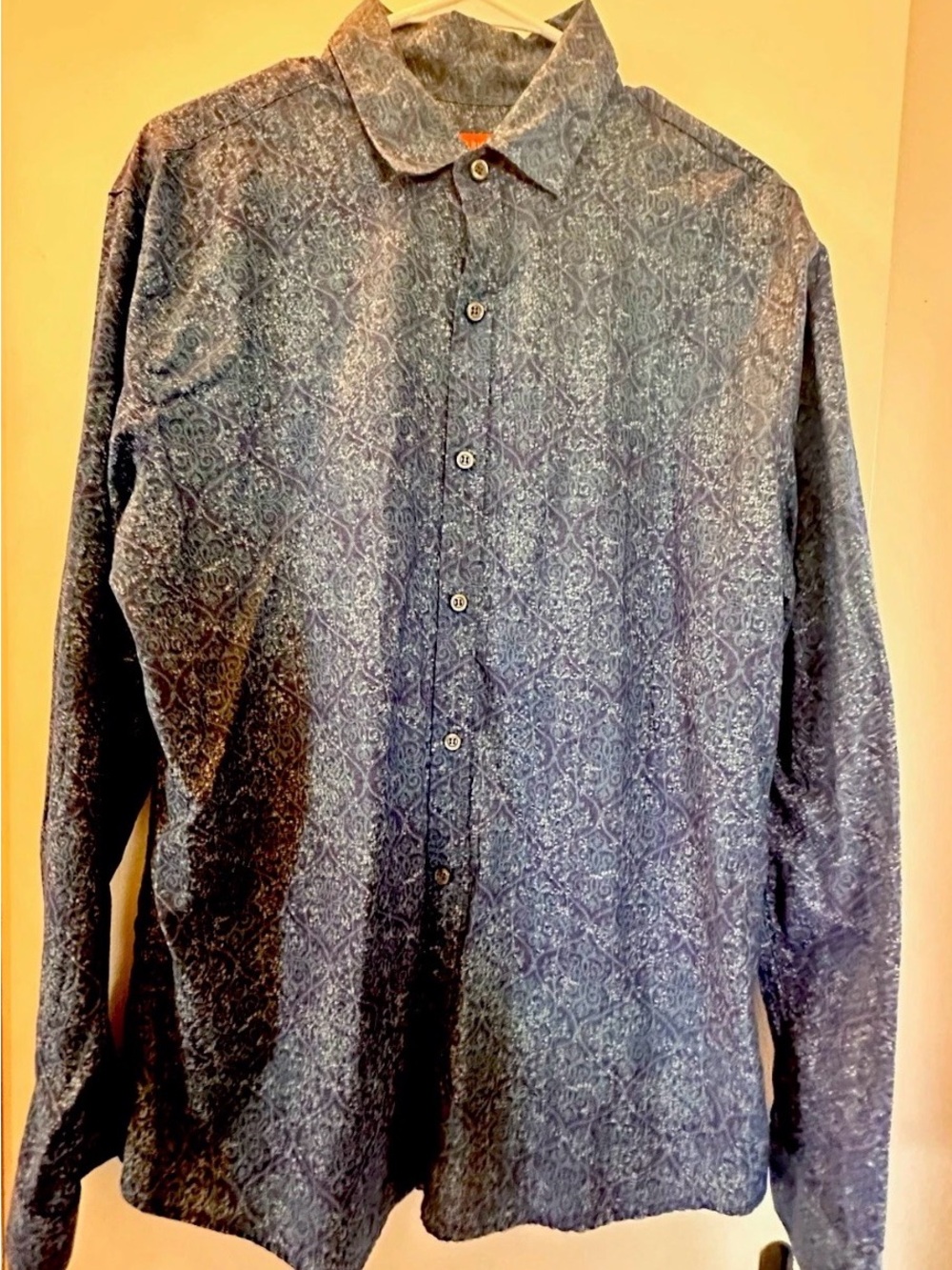 Tori Richard Navy Paisley-Patterned Long-Sleeve Button-Down Shirt Fall Winter